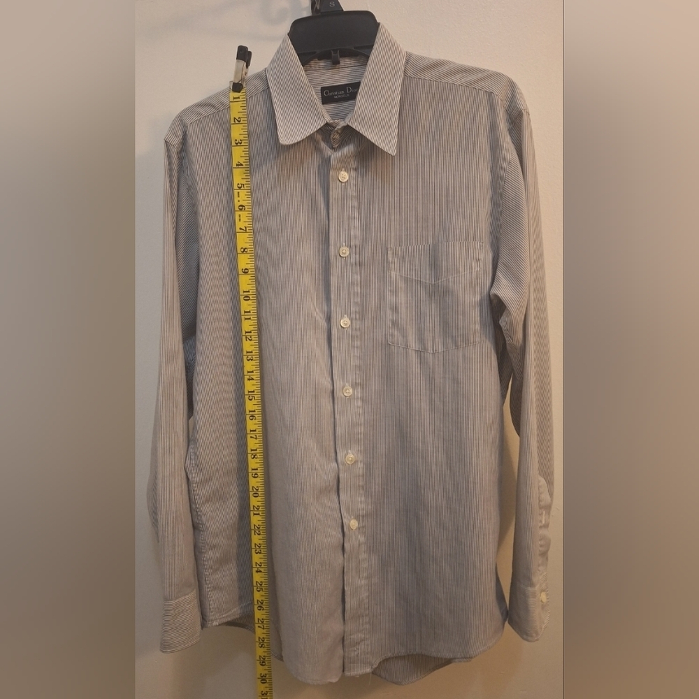 Christian Dior Gray Striped Button Down Shirt Mens 15 1/2-34